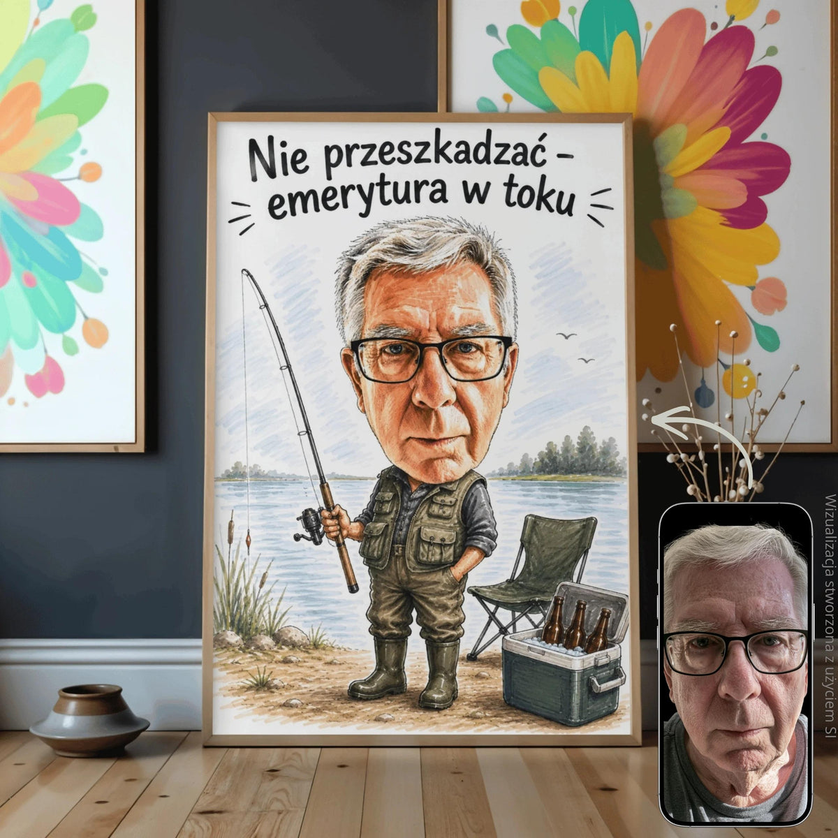 Spokojny połów – karykatura ze zdjęcia na emeryturę