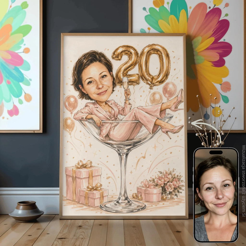 Toast w wielkim stylu – karykatura ze zdjęcia na urodziny