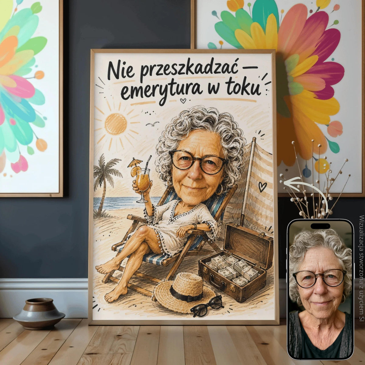 Emerytura pod palmą – karykatura ze zdjęcia na emeryturę