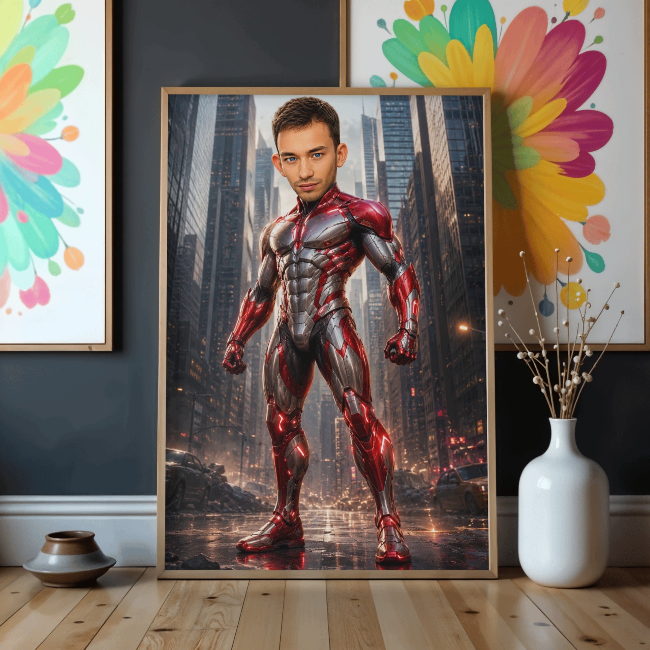 Mechaniczny superbohater - karykatura ze zdjęcia na prezent