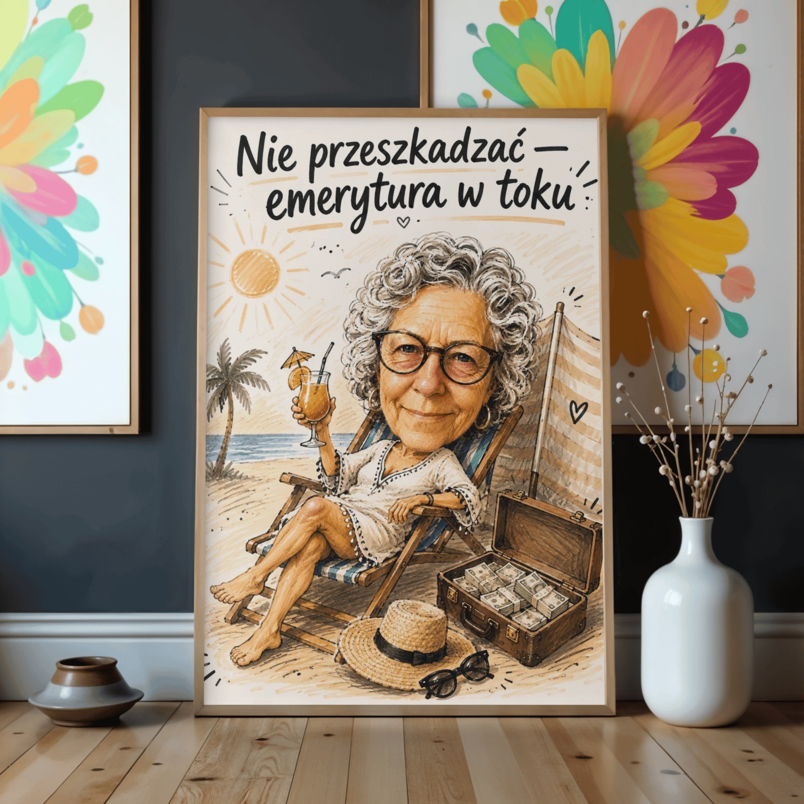 Emerytura pod palmą – karykatura ze zdjęcia na emeryturę