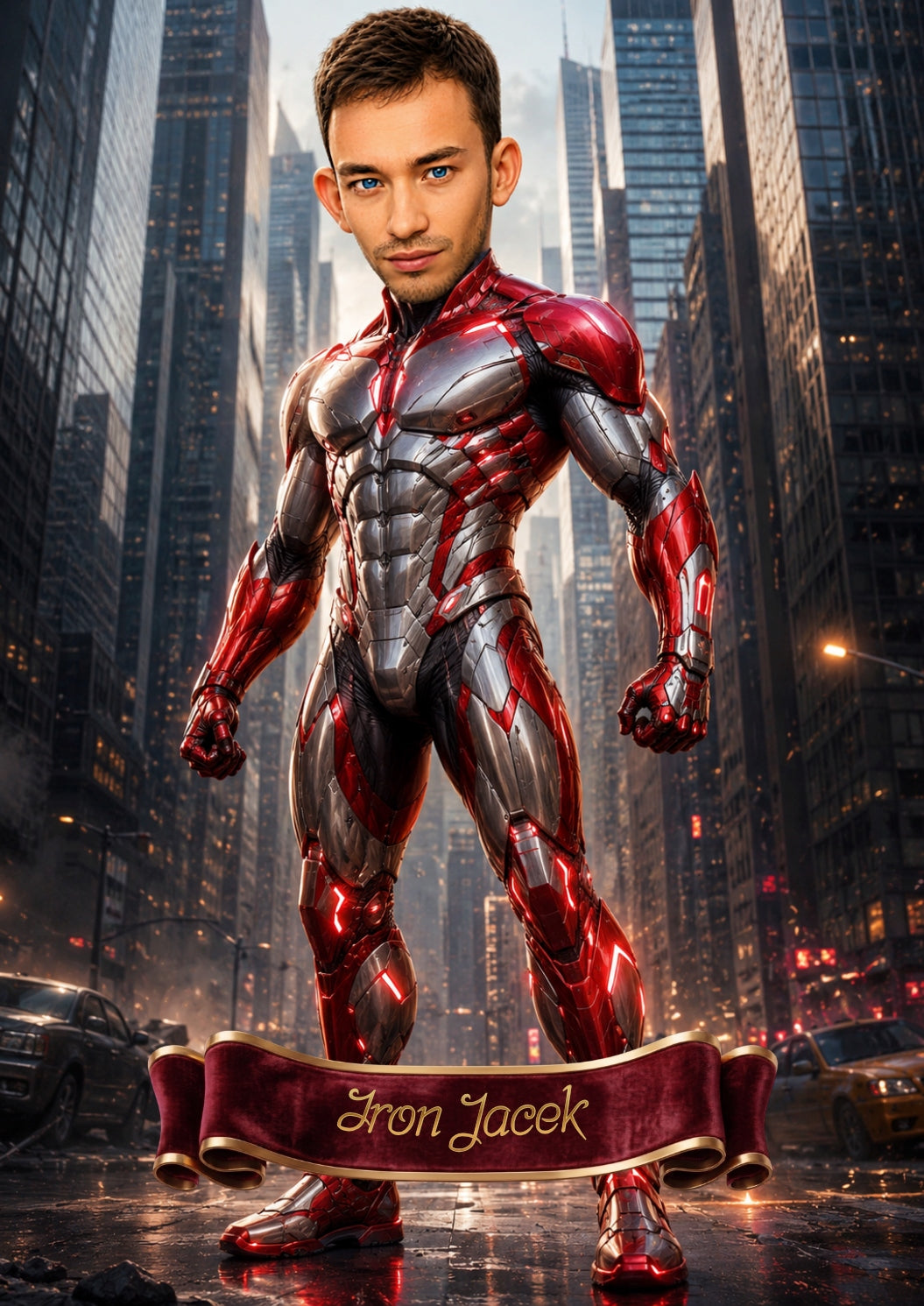 Mechaniczny superbohater - karykatura ze zdjęcia na prezent