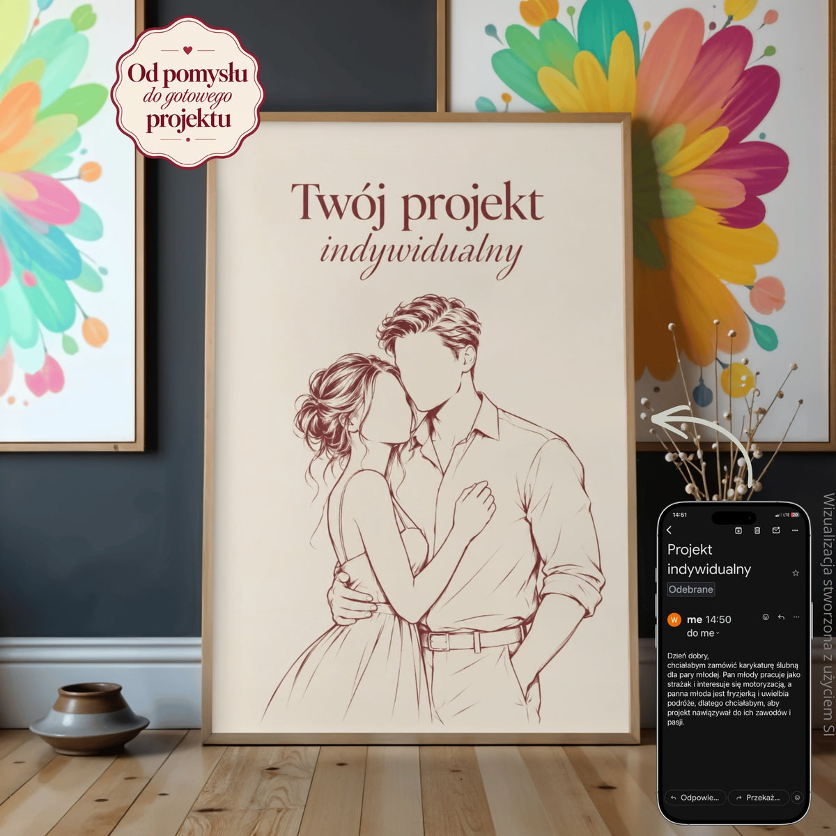 Projekt indywidualny - karykatura ze zdjęcia na ślub